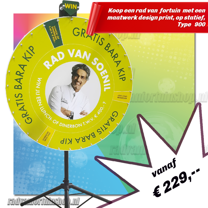 radvanfortuinshop.nl | Koop een rad van fortuin op statief met een diameter van 90 cm voorzien van een maatwerk design print